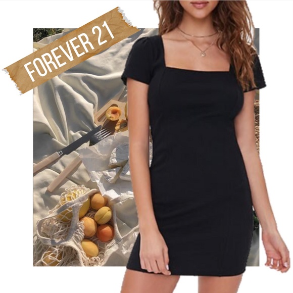 Forever 2 Black Ribbed Squareneck Mini 